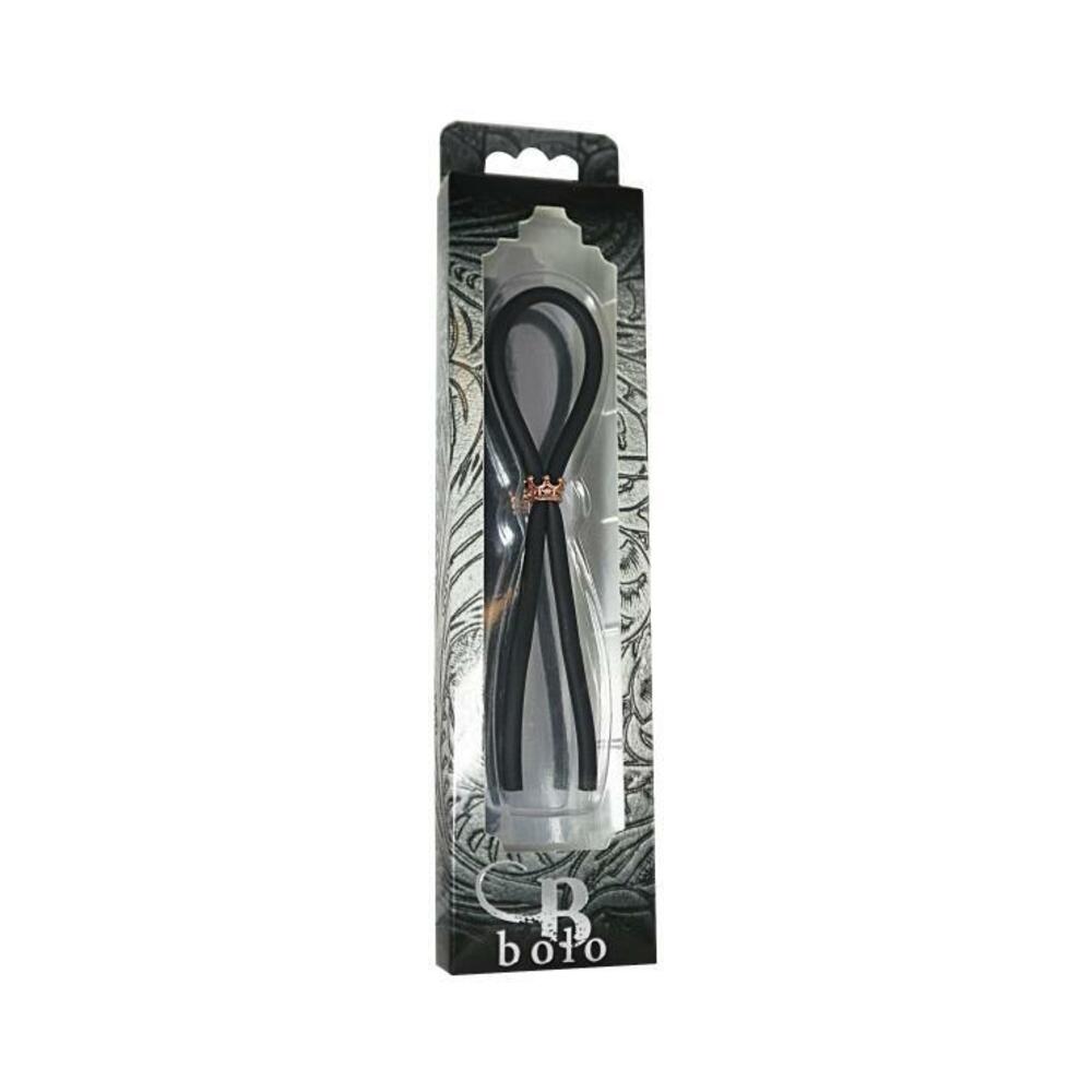Bolo Silicone Lasso w/Rose Gold Crown Slider Ring - Black