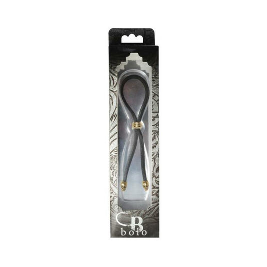 Bolo Cock Ring Leather Lasso Bead Slider w/Skull Tips - Black/Gold