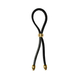 Bolo Cock Ring Leather Lasso Bead Slider w/Skull Tips - Black/Gold