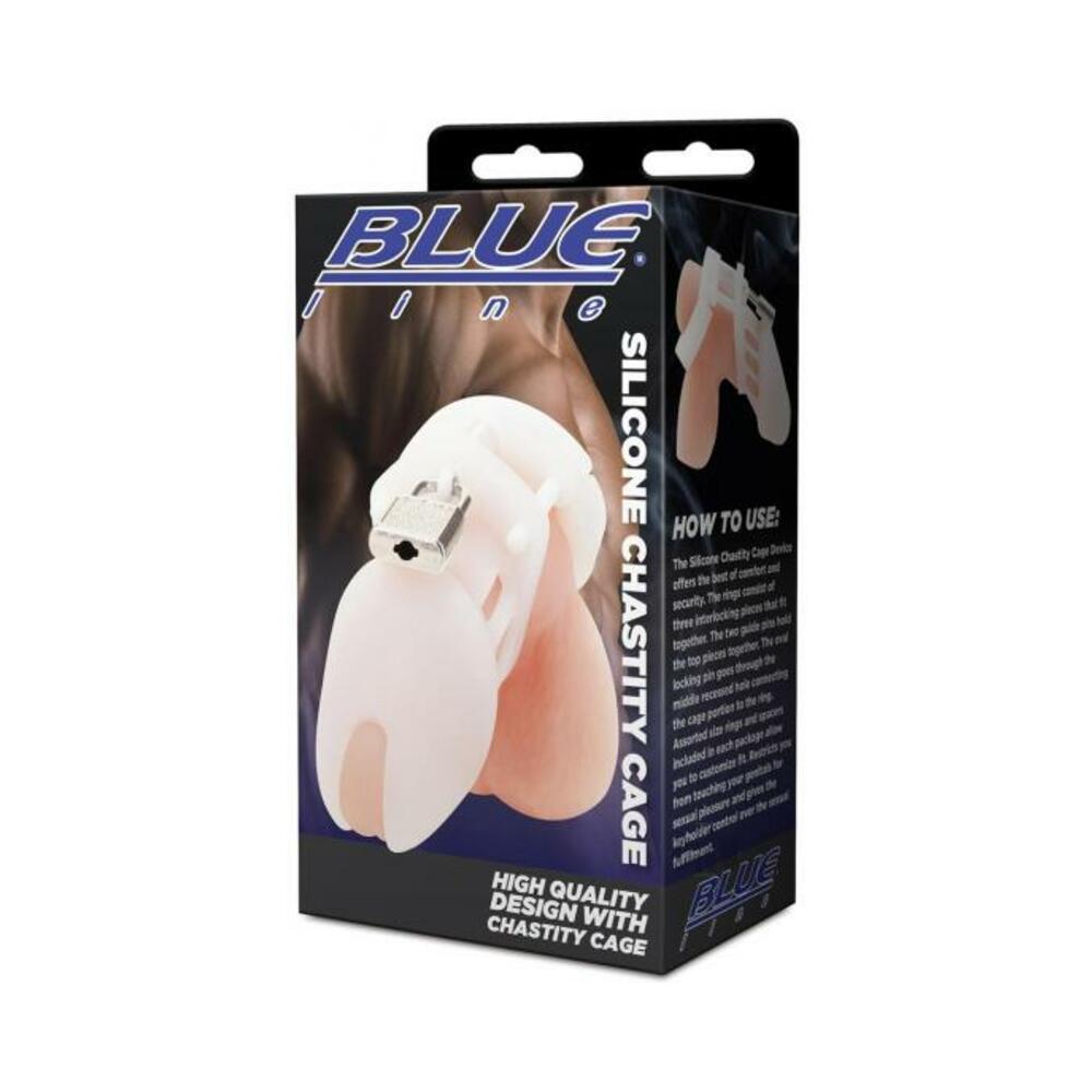 Blue Line Silicone Chastity Cage - White