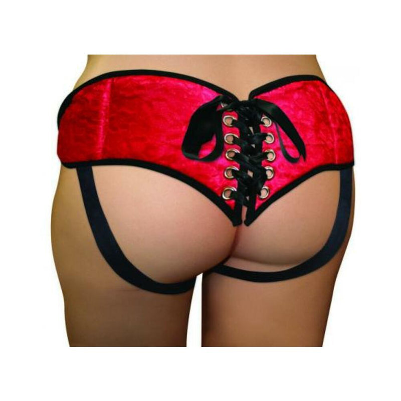 Plus Size Lace Satin Strap On Harness Red
