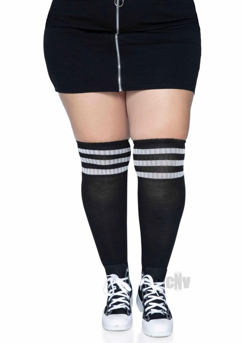 Over the Knee Athletic Socks -1x/2x - Black/white