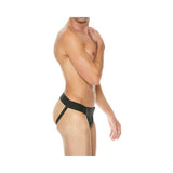 Premium Leather Plain Front Zip Jock L/xl Black
