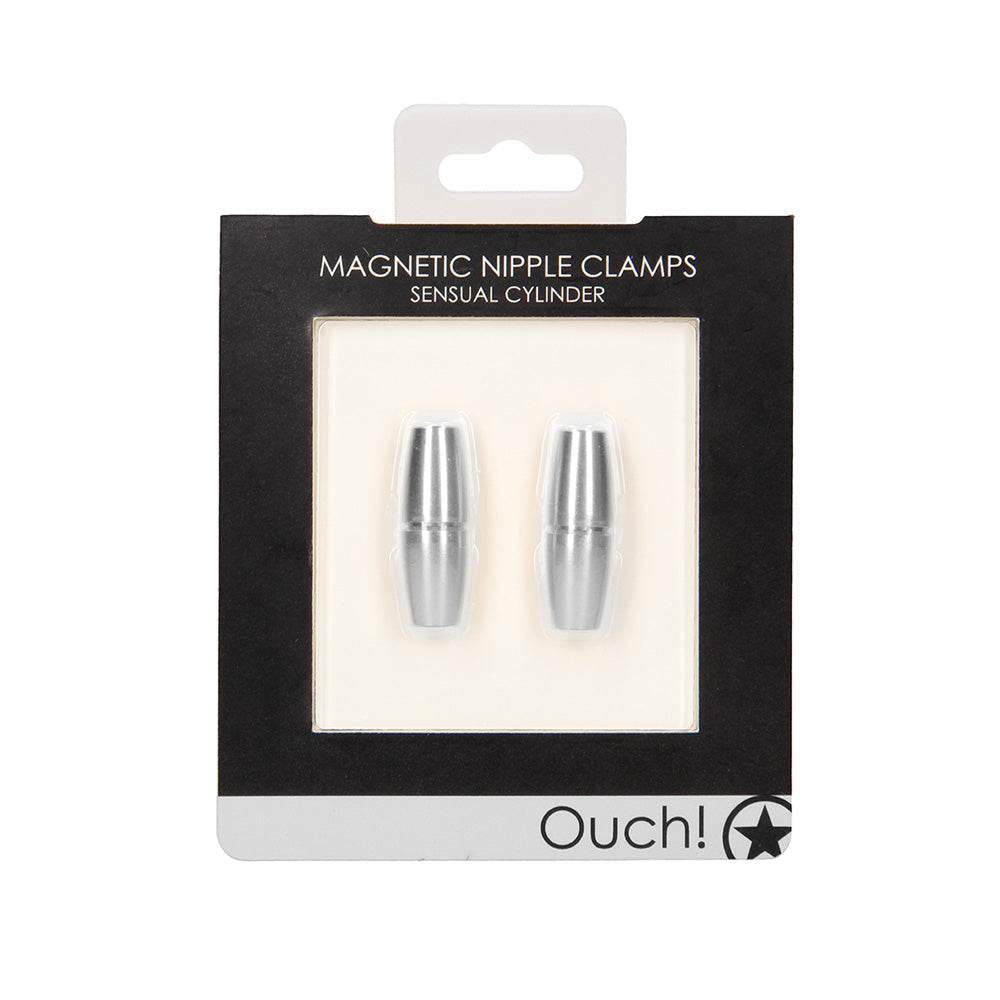 Shots Ouch Sensual Cylinder Magnetic Nipple Clamps - Silver