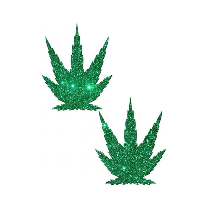 Pot Leaf Green Glitter Pasties