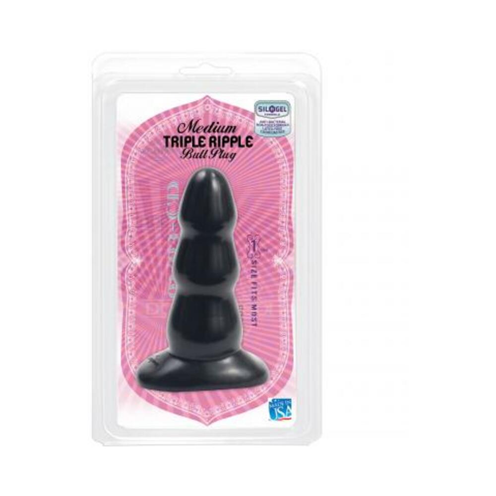 Triple Ripple Medium Black Butt Plug