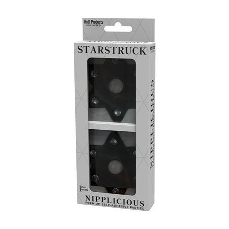 Nipplicious Starstruck Leather Pasties w/Studs & Nipple Hole - Black