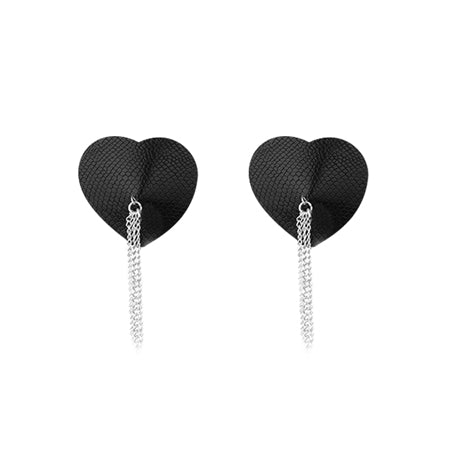 Nipplicious Dominatrix Leather Collar & Pasties w/Chain - Black