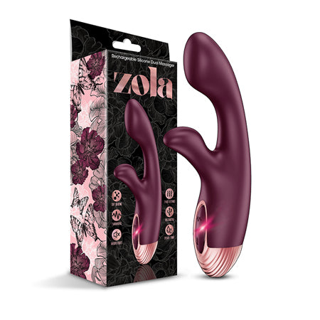 Zola Rechargeable Silicone Dual Massager - Burgundy/Rose Gold