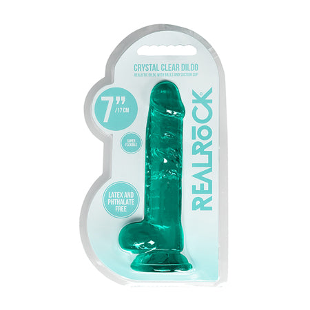 Shots RealRock Realistic Crystal Clear 7' Dildo w/Balls - Turquoise