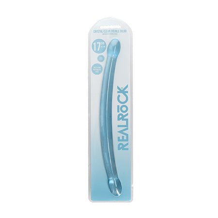 Shots RealRock Crystal Clear 17' Double Dildo - Blue