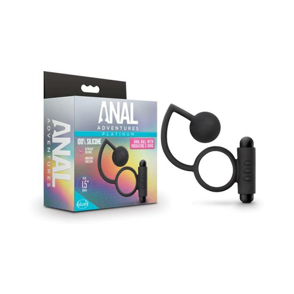 Blush Anal Adventures Platinum Silicone Anal Ball w/Vibrating C Ring - Black