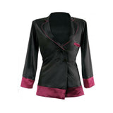 Premiere Marjorie Contrast Cuff Satin Blazer Jacket Black Berry S/M