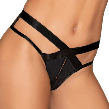 Microfiber Open Crotch Strappy Panty Black LG