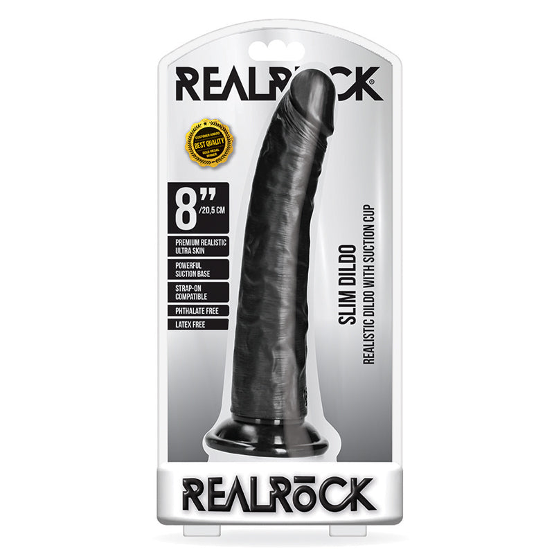 RealRock 8in Slim Dildo W/Suction Black