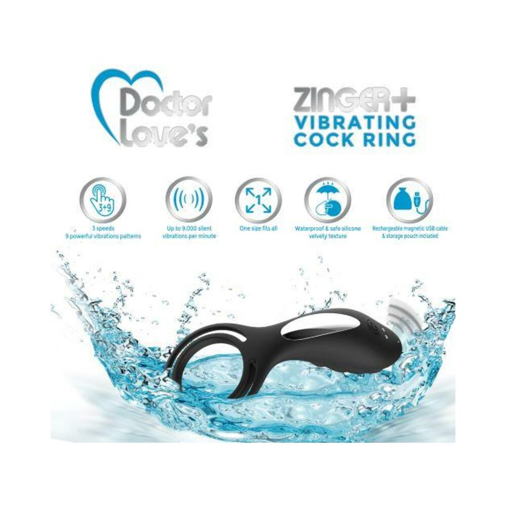 DOCTOR LOVE ZINGER+ VIBRATING RECHARGEABLE COCK RING BLACK