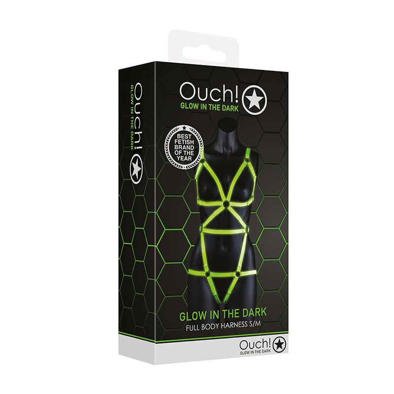 Ouch GITD FullBody Harness NeonGreen SM