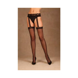 Sheer Thigh High Attached Lace Garterbelt Black O/S