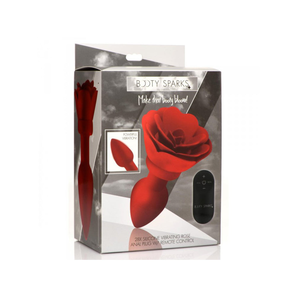 28x Silicone Vibrating Rose Anal Plug With Remote - Medium