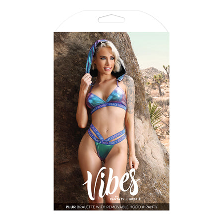 Vibes Plur Bralette w/Removable Hood & Panty Iridescent M/L