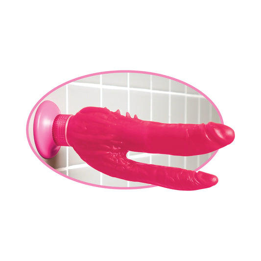 Waterproof Wall Bangers Double Penetrator Pink Suction Cup
