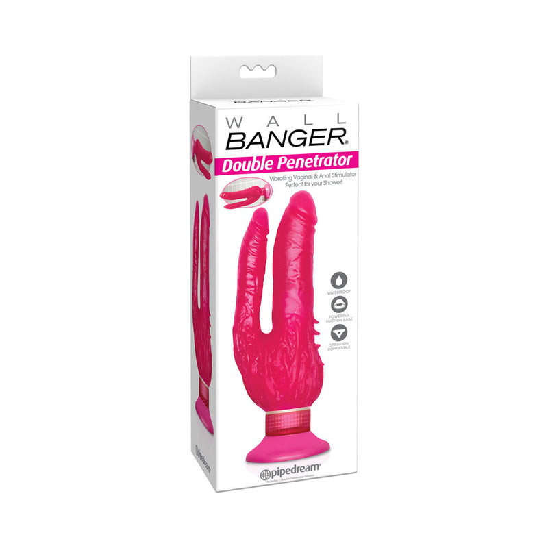 Waterproof Wall Bangers Double Penetrator Pink Suction Cup