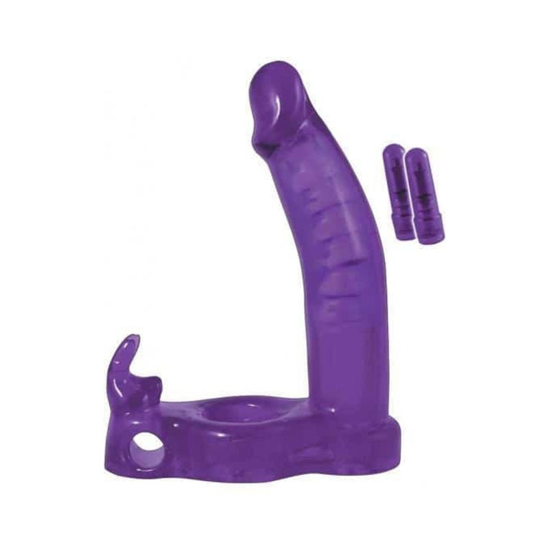 Double Penetrator Rabbit Cockring - Purple
