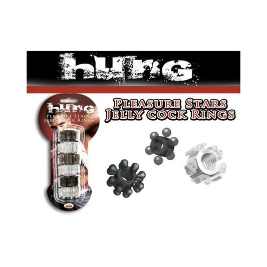 Hung Pleasure Stars Jelly Cock Rings Black/clear 6 Pack