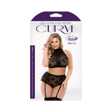 Curve Katia Two Piece Halter Bra Top With Matching Gartered Panty Black 3x/4x