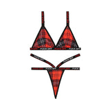 Vibes F*ck Off Bralette & Thong Set Red Plaid L/XL