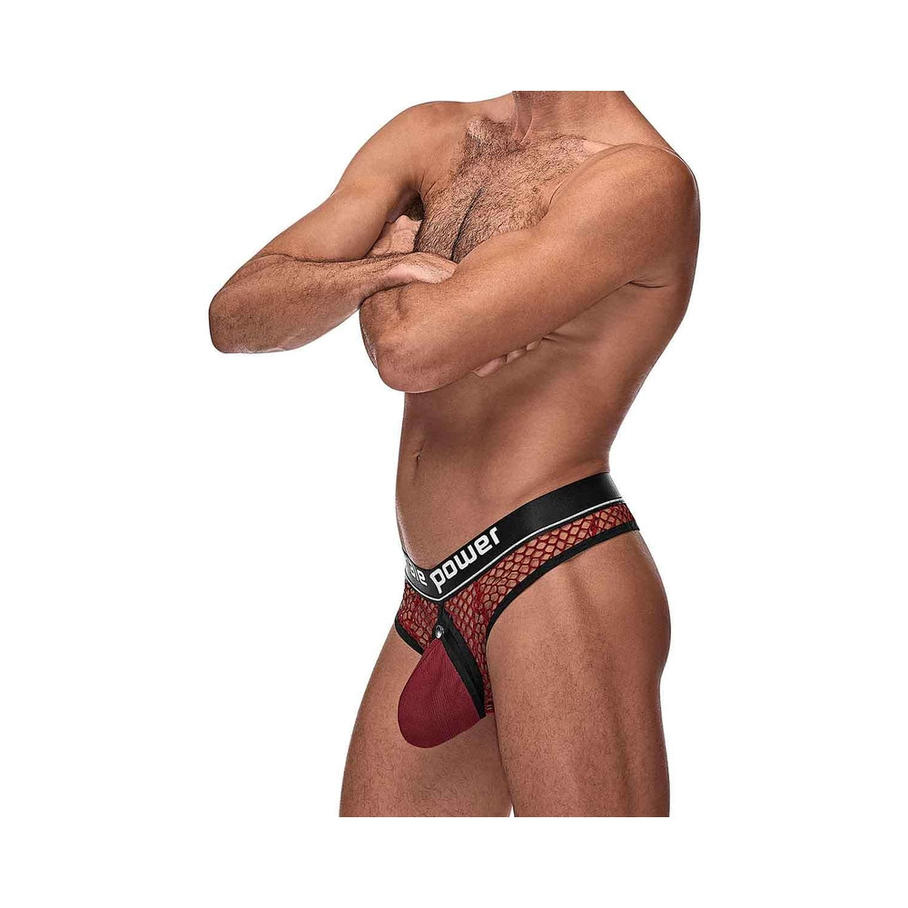 Cock Pit Fishnet Cock Ring Thong Red S/M