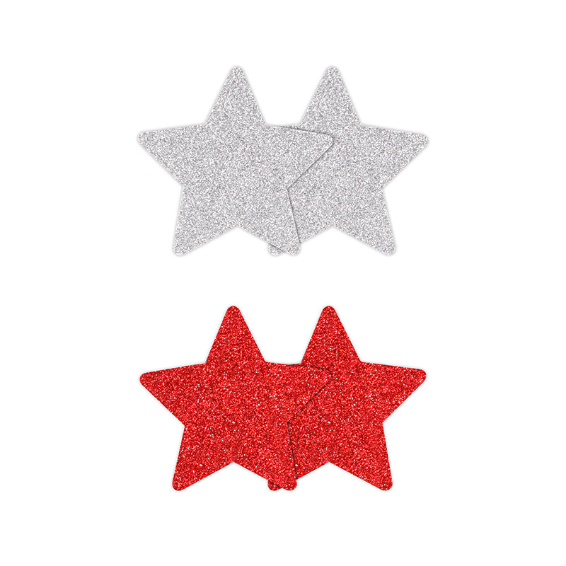 Pretty Pasties Glitter Stars Red/Silver - 2 Pair
