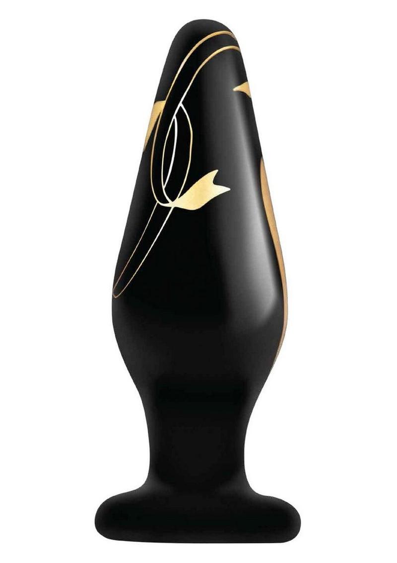 Secret Kisses 4.5' Handblown Wide Glass Plug - Black/Gold