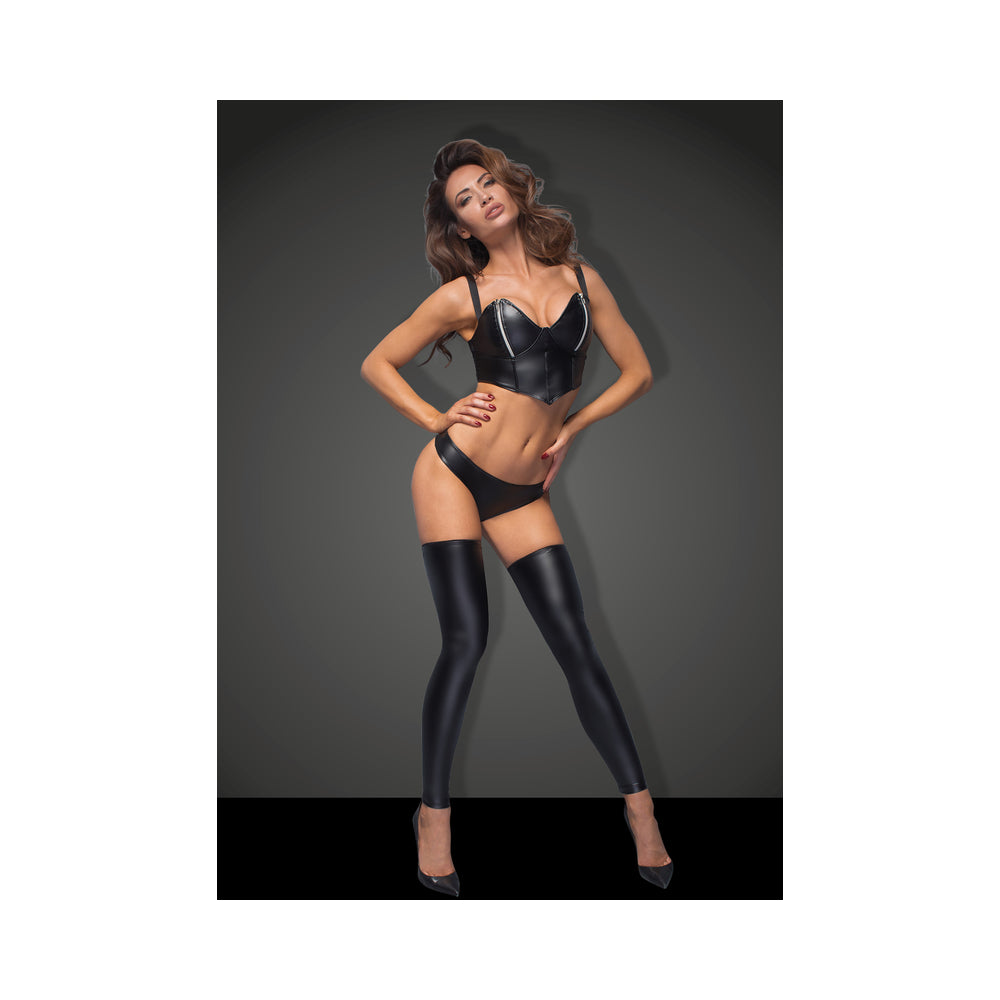 Noir Powerwetlook Stocking And Panties With Silver Zipper Large