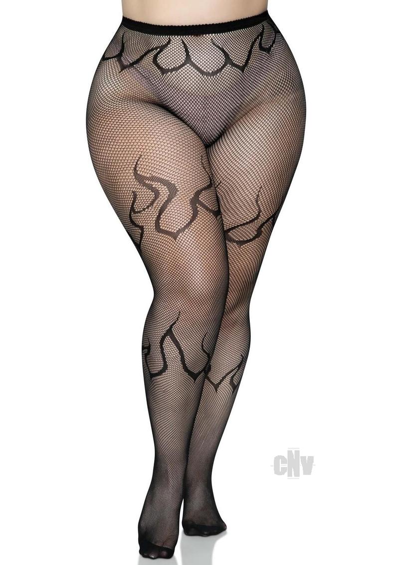 Flame Net Tights - 1x/2x - Black