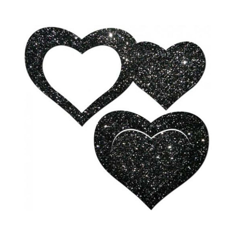Pastease Glitter Peek A Boob Hearts Pasties Black