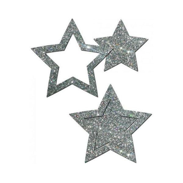 Pastease Glitter Peek A Boob Stars Silver Pasties