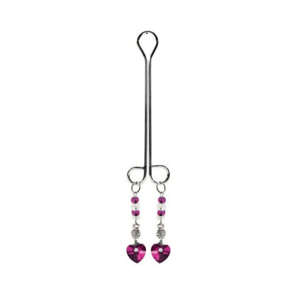 Bijoux de Nip Clit Clamp Double Loop w/Heart Charm & Fuchsia Beads