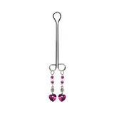 Bijoux de Nip Clit Clamp Double Loop w/Heart Charm & Fuchsia Beads