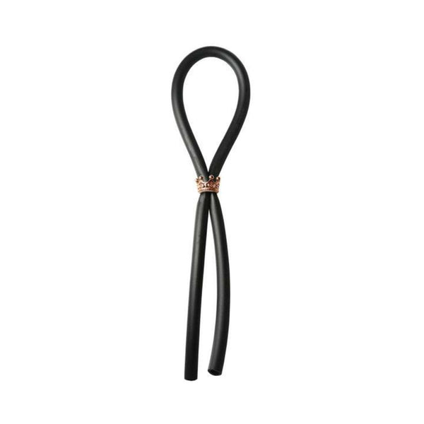Bolo Silicone Lasso w/Rose Gold Crown Slider Ring - Black
