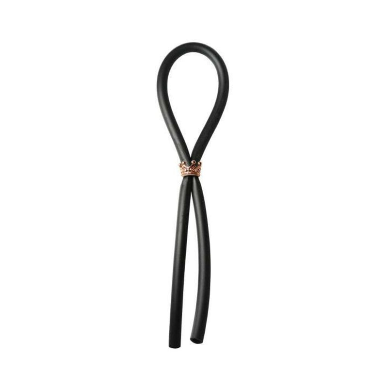 Bolo Silicone Lasso w/Rose Gold Crown Slider Ring - Black