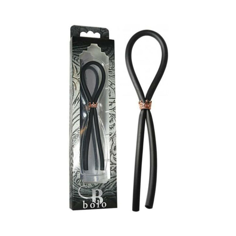Bolo Silicone Lasso w/Rose Gold Crown Slider Ring - Black