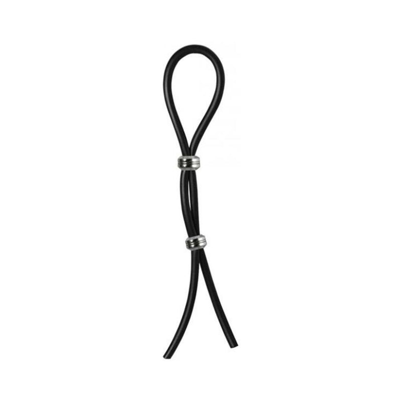 C-RING LASSO DOUBLE LASSO TWO SILVER BEADS SILICONE BLACK