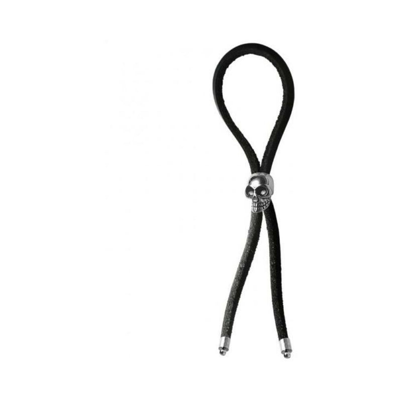 C-RING LASSO SILVER SKULL BEAD LEATHER STRAP BLACK