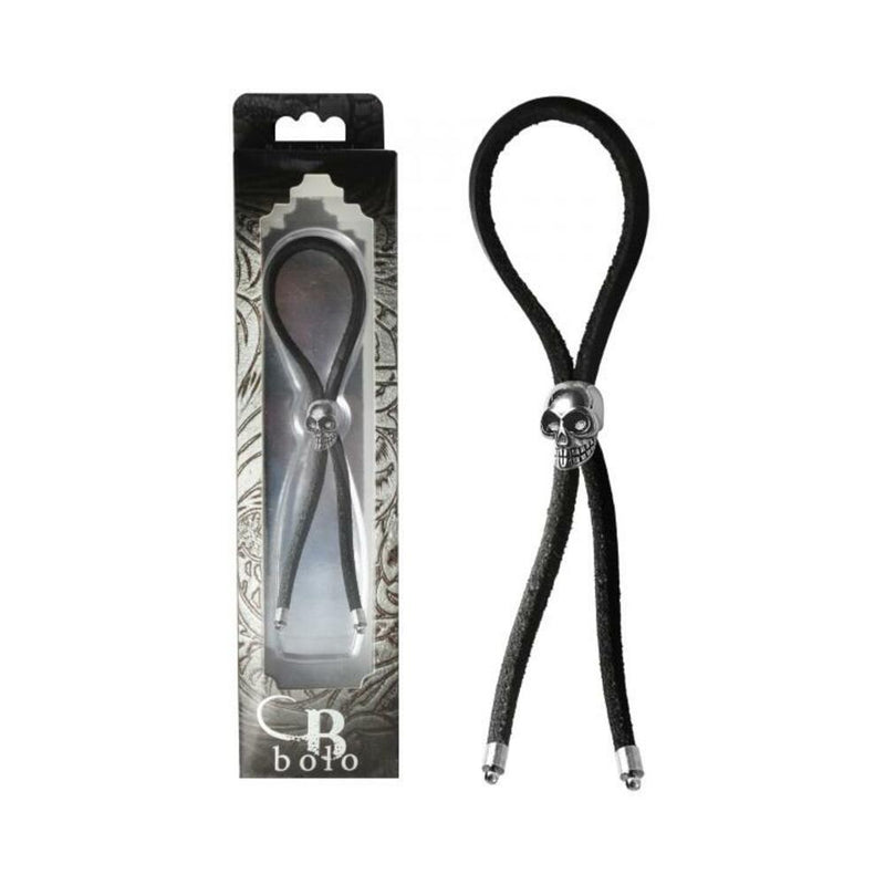 C-RING LASSO SILVER SKULL BEAD LEATHER STRAP BLACK