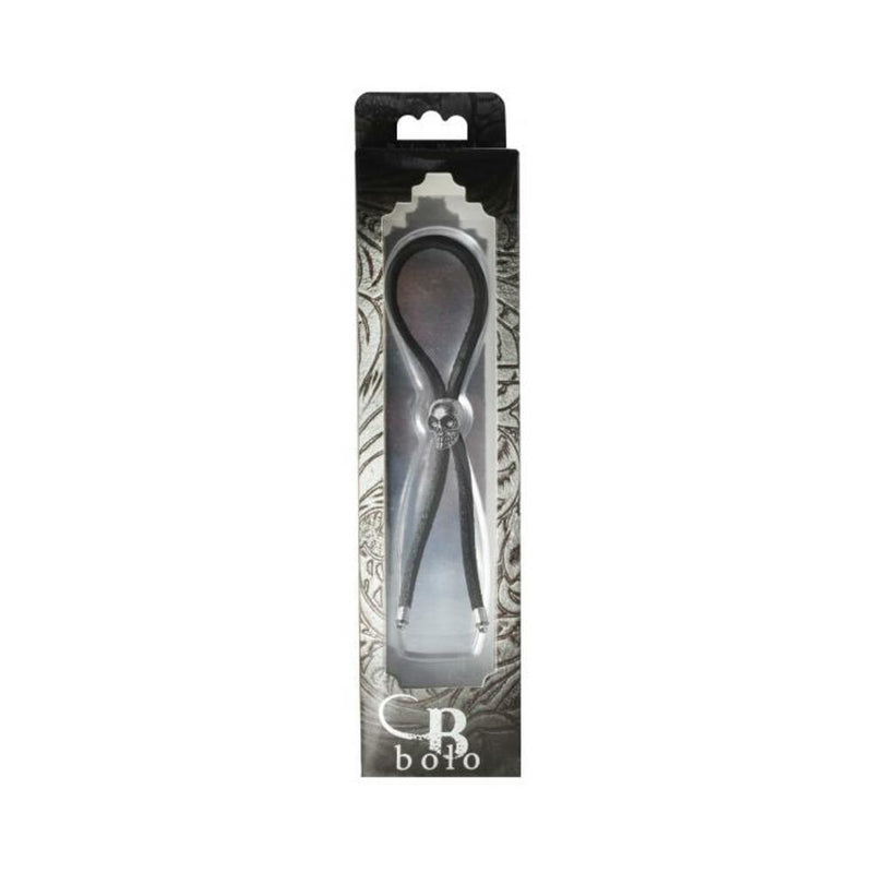 C-RING LASSO SILVER SKULL BEAD LEATHER STRAP BLACK