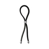 Bolo Cock Ring Leather Lasso Bead Slider w/Skull Tips - Black/Silver