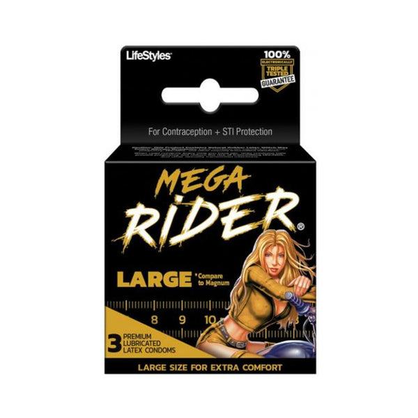 Lifestyles Mega Rider Large Latex Condoms 3 Pack
