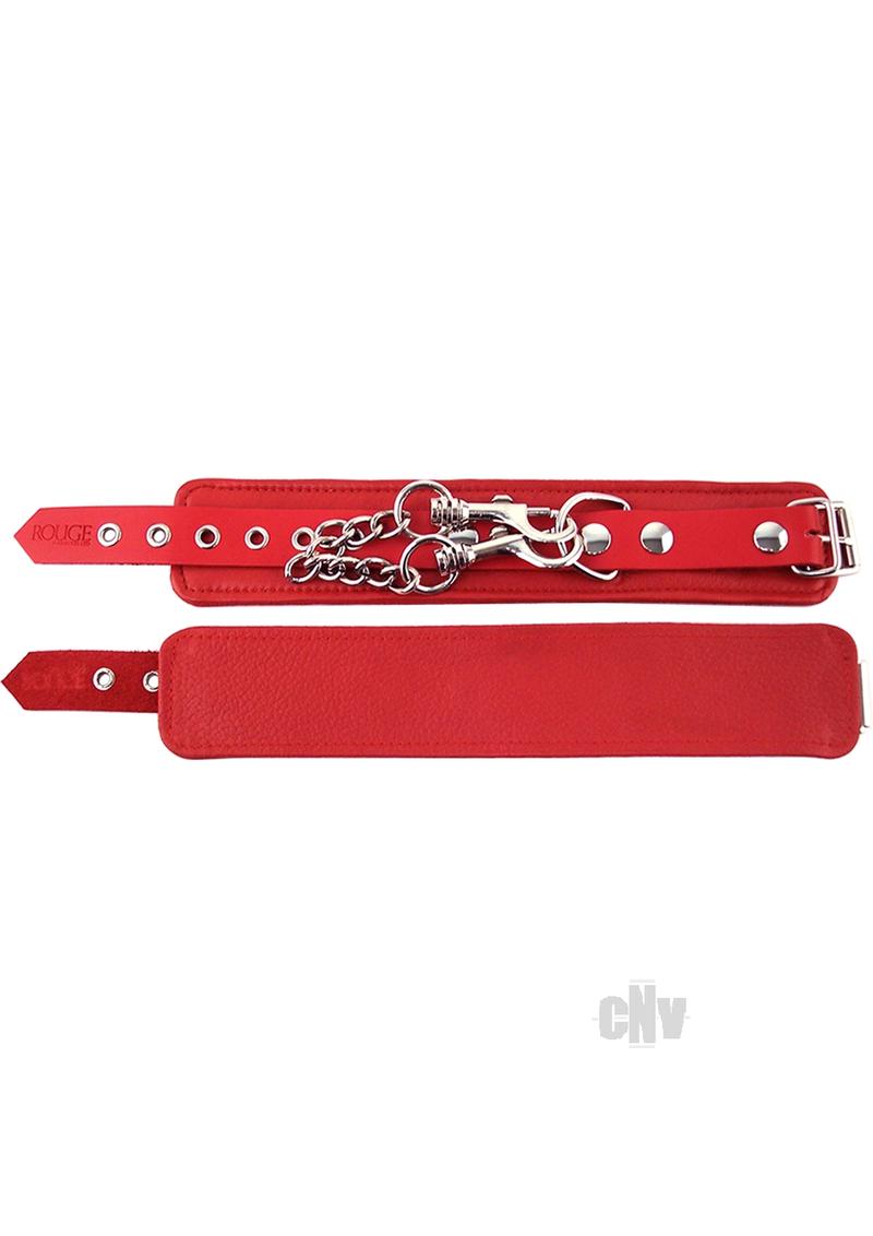 Rouge Plain Leather Wrist Cuffs - Red