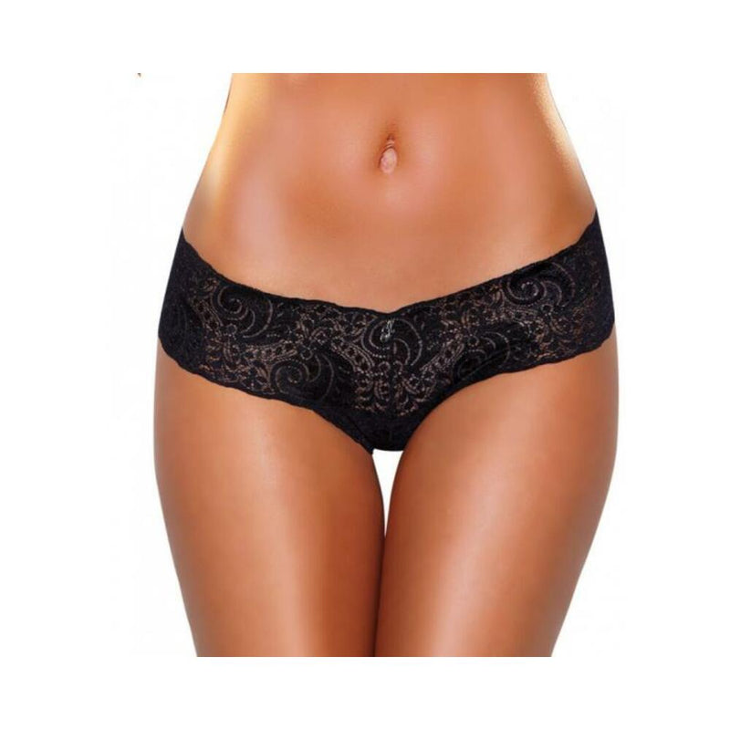 Hustler Vibrating Panties Lace Up Back Thong Black S/M